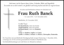 Traueranzeige Ruth Banek