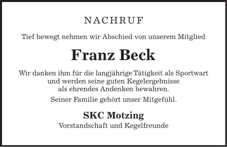 Traueranzeige Franz Beck