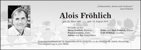 Traueranzeige Alois Fröhlich
