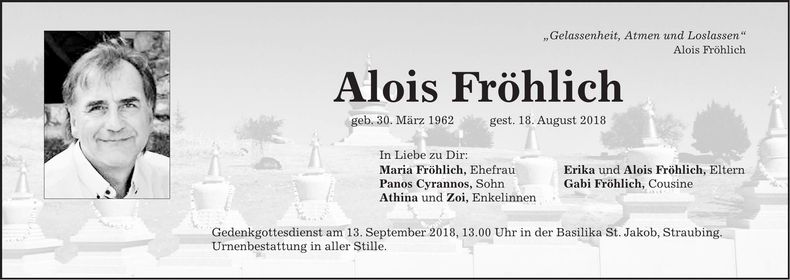 Traueranzeige Alois Fröhlich