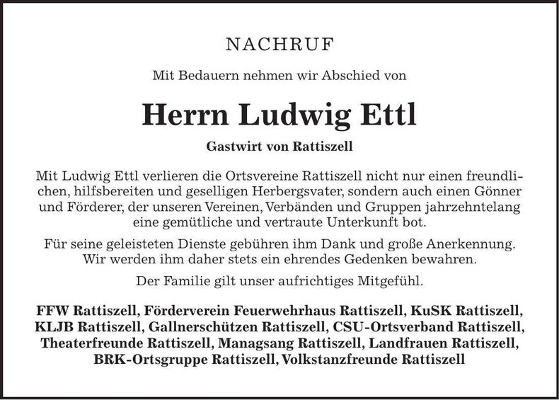 Traueranzeige Ludwig Ettl