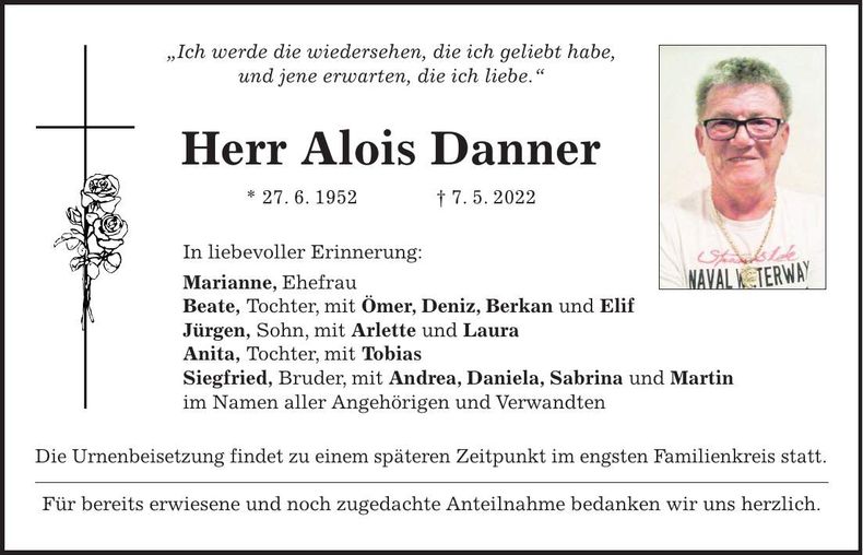 Traueranzeige Alois Danner