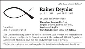 Traueranzeige Rainer Reynier