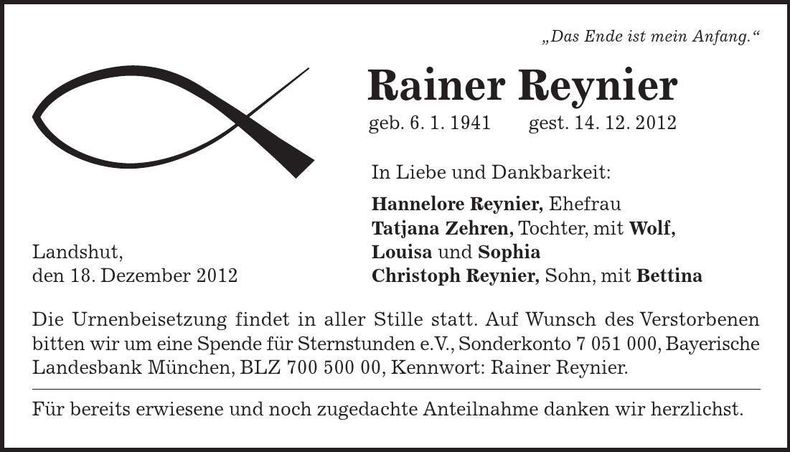 Traueranzeige Rainer Reynier