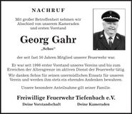 Traueranzeige Georg Gahr