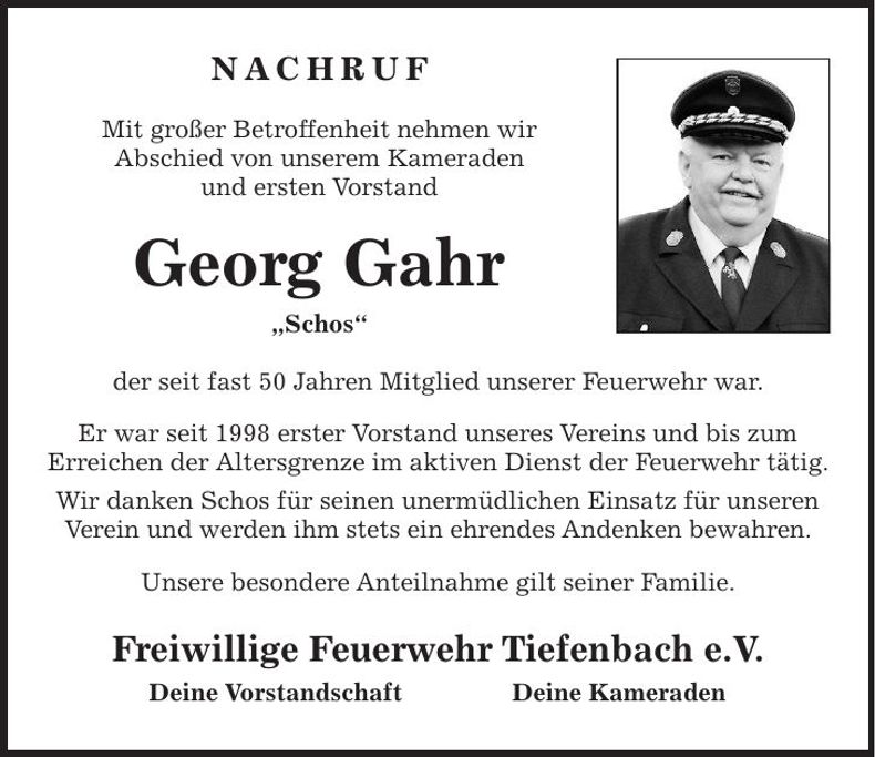 Traueranzeige Georg Gahr