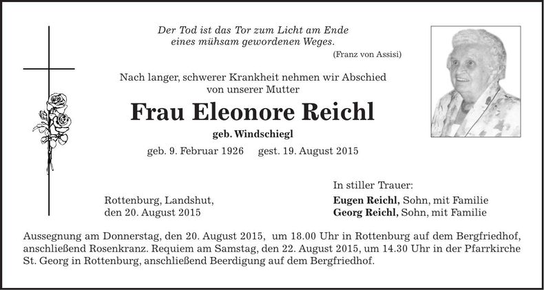 Traueranzeige Eleonore Reichl