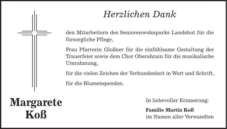 Traueranzeige Margarete Koß