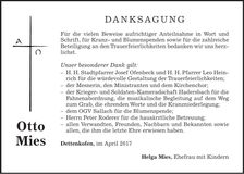 Traueranzeige Otto Mies
