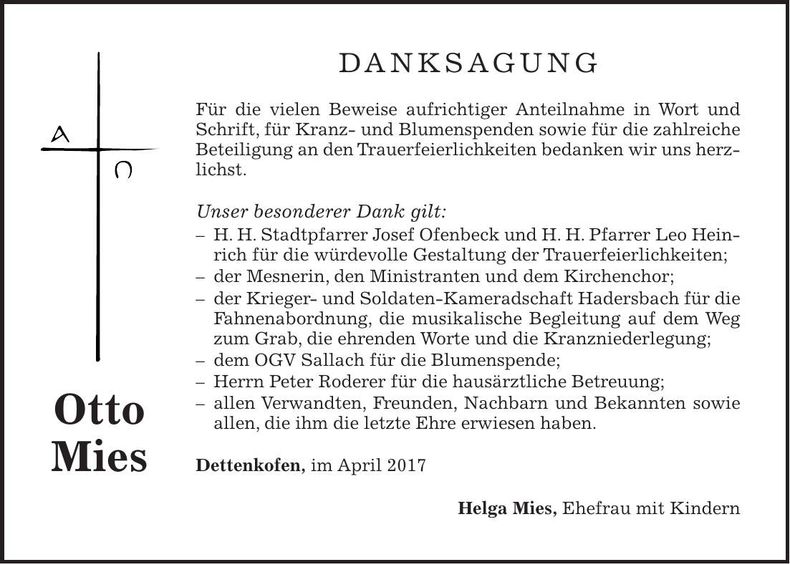 Traueranzeige Otto Mies