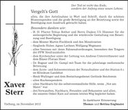 Traueranzeige Xaver Sterr