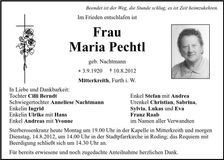 Traueranzeige Maria Pechtl