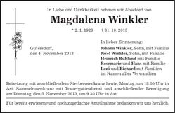 Traueranzeige Magdalena Winkler