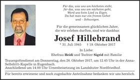 Traueranzeige Josef Hillebrand