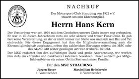Traueranzeige Hans Kern