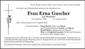 Traueranzeige Erna Gascher