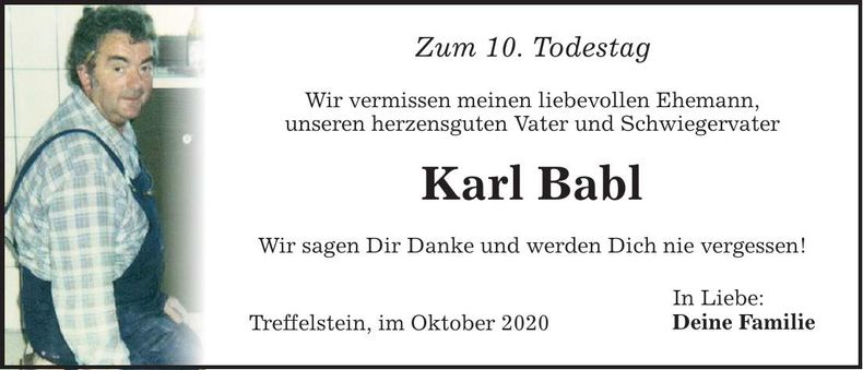 Traueranzeige Karl Babl