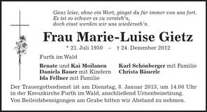 Traueranzeige Marie-Luise Gietz