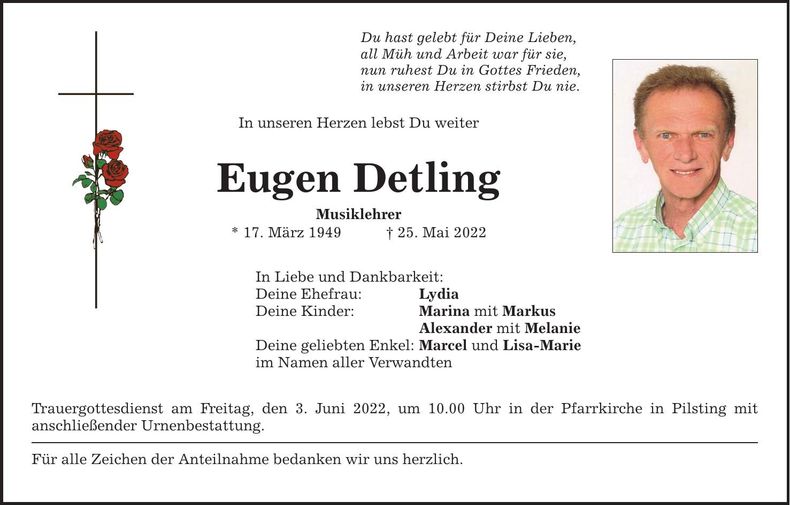Traueranzeige Eugen Detling