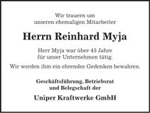 Traueranzeige Reinhard Myja