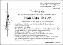Traueranzeige Rita Thaler