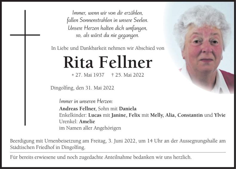 Traueranzeige Rita Fellner