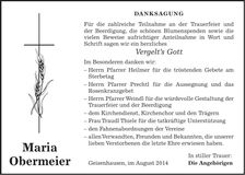 Traueranzeige Maria Obermeier