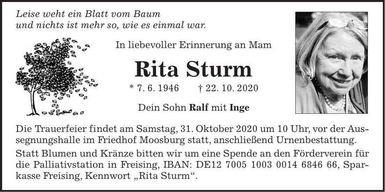 Traueranzeige Rita Sturm