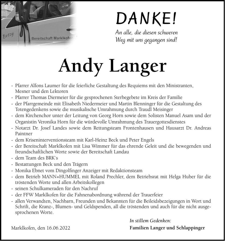 Traueranzeige Andy Langer
