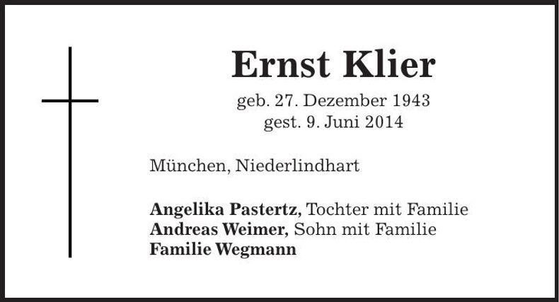 Traueranzeige Ernst Klier