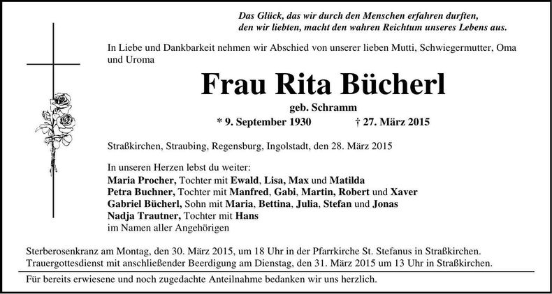 Traueranzeige Rita Bücherl