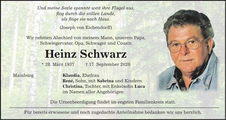 Traueranzeige Heinz Schwarz