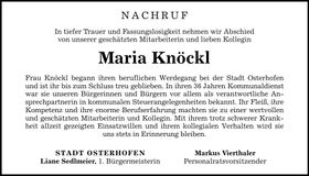 Traueranzeige Maria Knöckl
