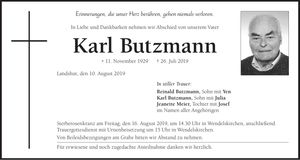 Traueranzeige Karl Butzmann