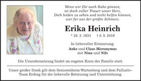Traueranzeige Erika Heinrich