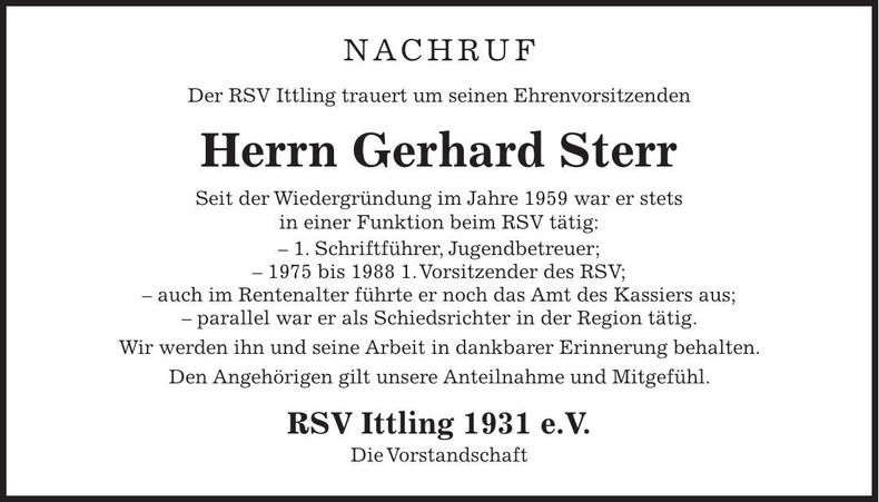 Traueranzeige Gerhard Sterr