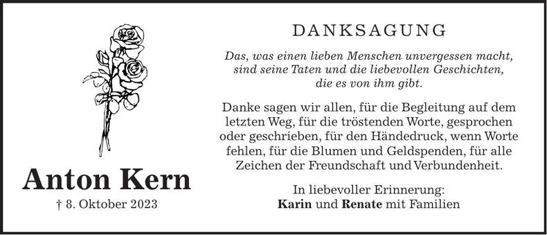 Traueranzeige Anton Kern