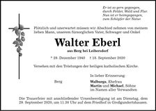 Traueranzeige Walter Eberl