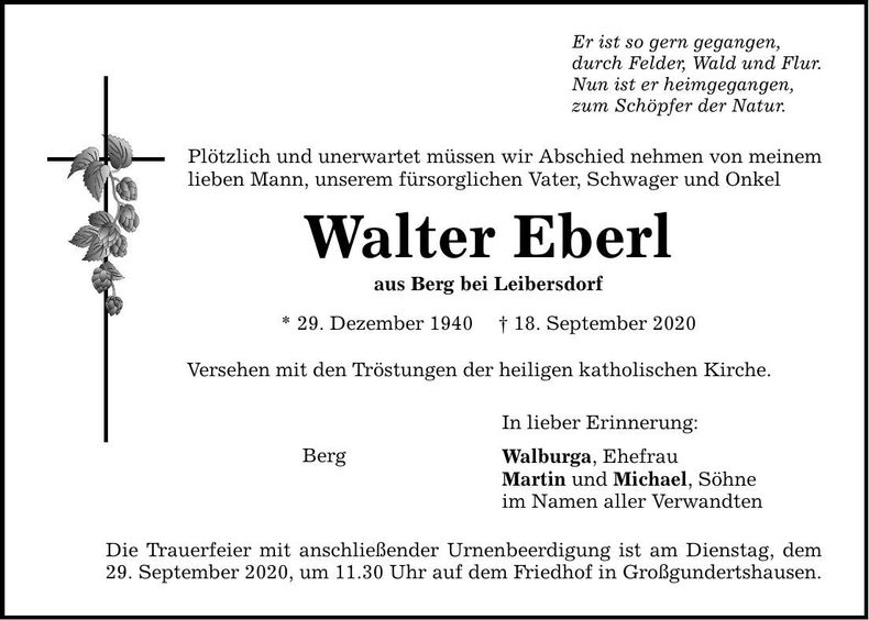 Traueranzeige Walter Eberl