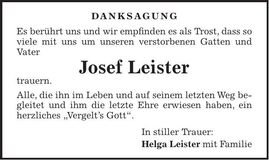 Traueranzeige Josef Leister