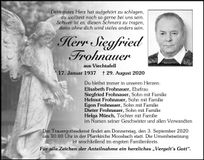 Traueranzeige Frohnauer Siegfried