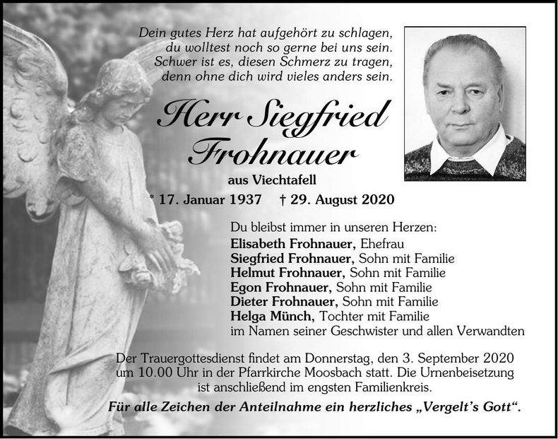 Traueranzeige Frohnauer Siegfried
