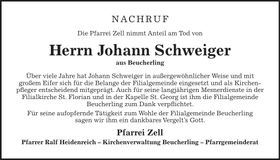 Traueranzeige Johann Schweiger