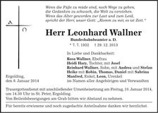 Traueranzeige Leonhard Wallner