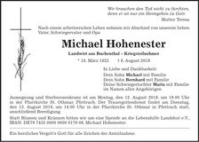 Traueranzeige Michael Hohenester