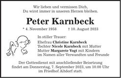 Traueranzeige Peter Karnbeck