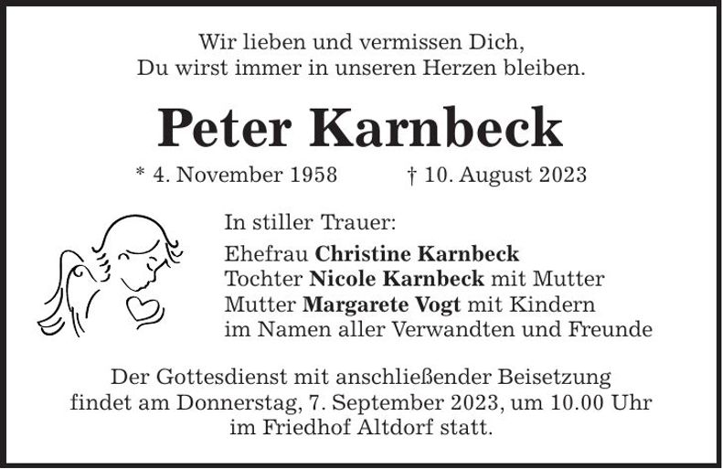 Traueranzeige Peter Karnbeck