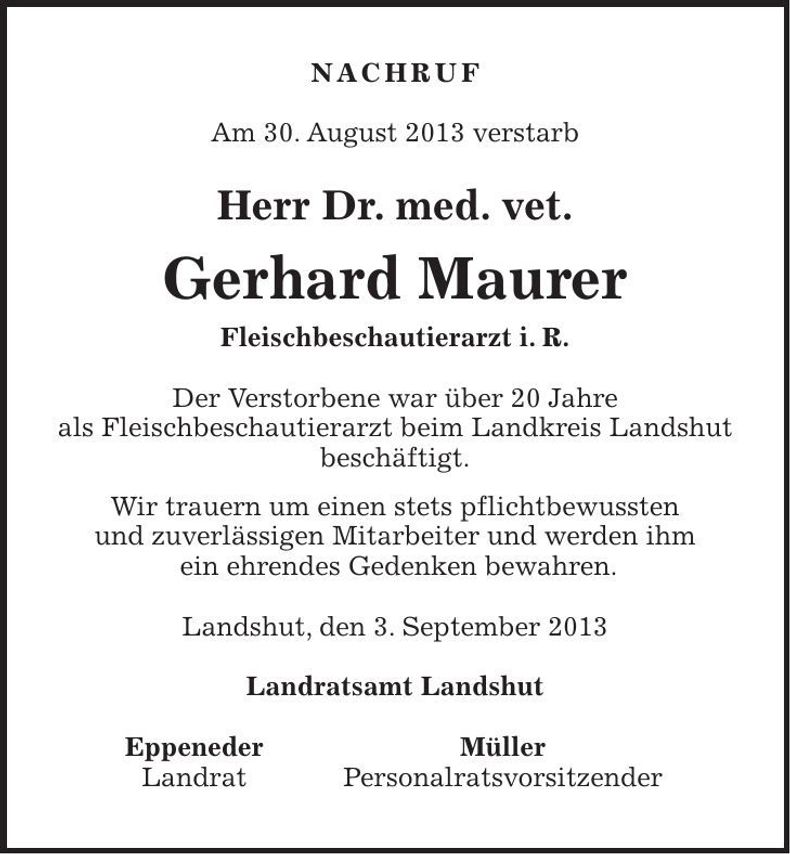 Traueranzeige Gerhard Maurer