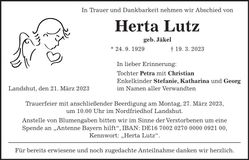 Traueranzeige Herta Lutz