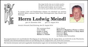 Traueranzeige Ludwig Meindl